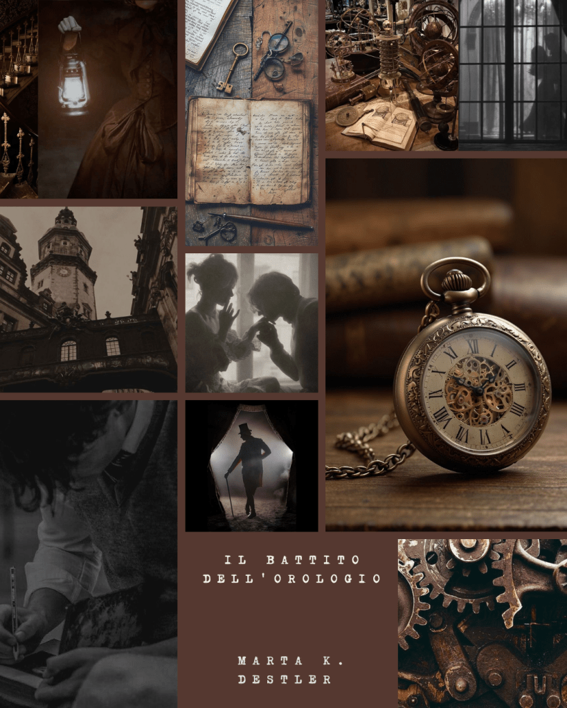 Moodboard per "Il Battito dell'Orologio" di Marta K. Destler, creata da @lamensoladicla.